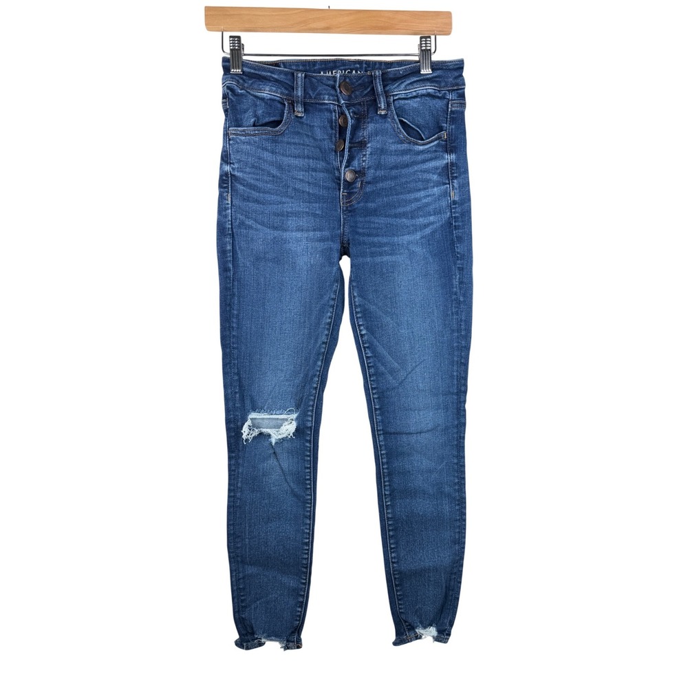 American Eagle Hi Rise Button Fly Jegging Cropped Jeans size 6 Blue